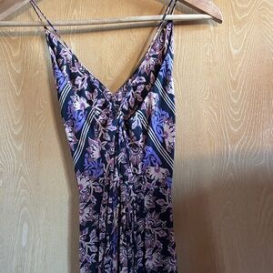 Free People Floral Asymmetrical Slip Dress in Black, Purple, Pink
